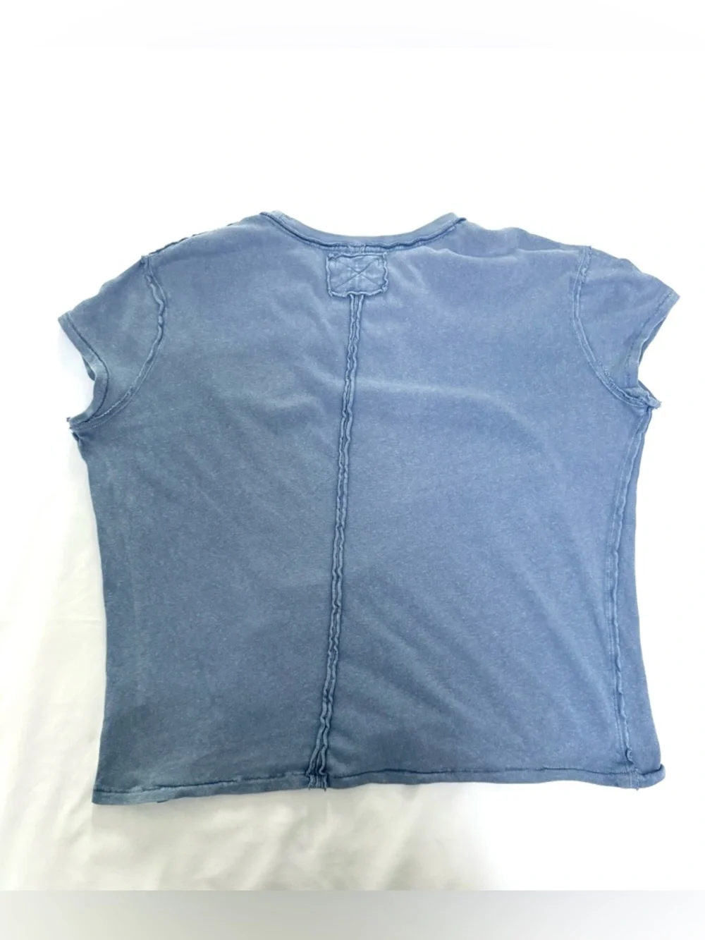 Free People Boho Oversized Washed Blue Short Sleeve Tee with Front Cutout XS - Picture 7 of 8